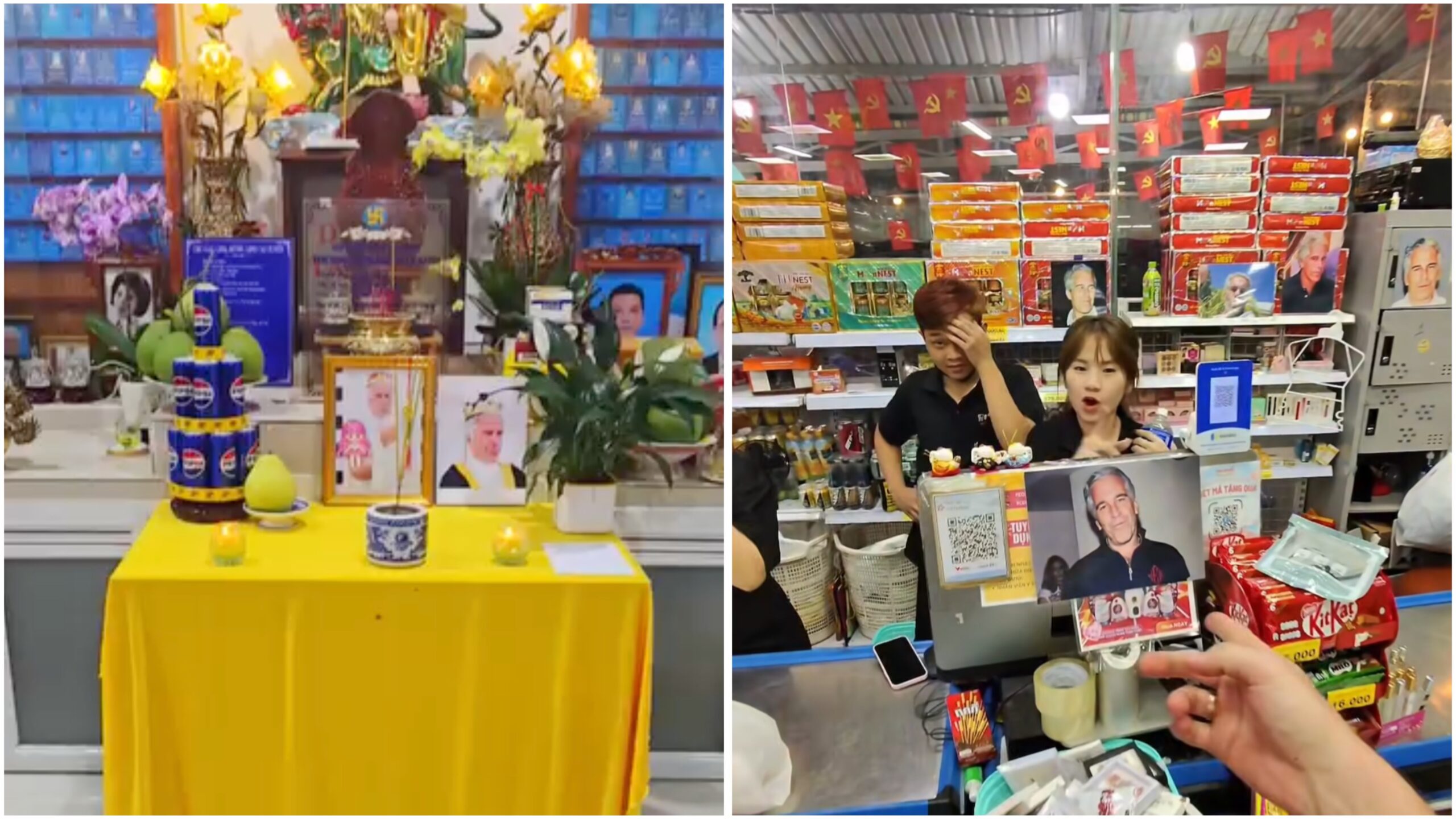 Bilder von Epstein hängen sogar in Supermärkten.